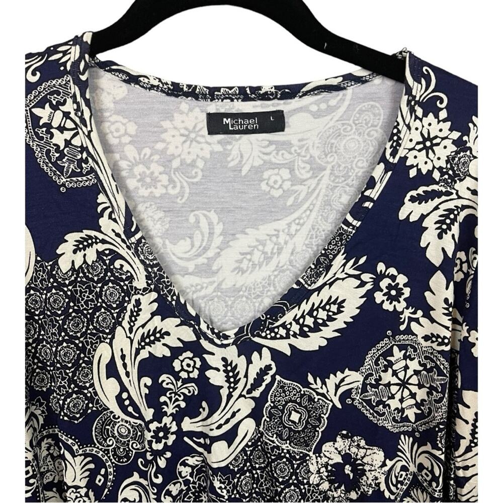 Michael Lauren Oak Bell Long Sleeve Top In Navy Blue and White Size L NWT - Picture 4 of 8